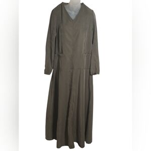 Shukr Olive Green Lyocell Maxi Dress Long Sleeve Modest Pocket V-Neck Medium